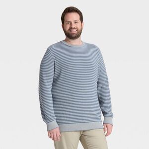 Goodfellow & Co - Men's Big & Tall Textured Striped Crewneck Sweater Blue